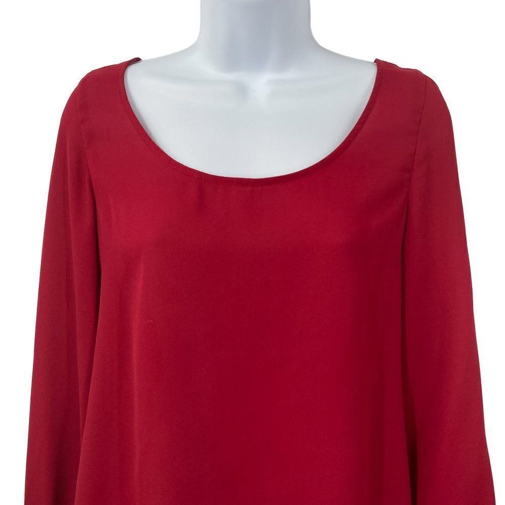 Tobi Long Sleeve Scoop Neck Zipper Back Blouse Balloon Sleeve Top - Picture 3 of 6